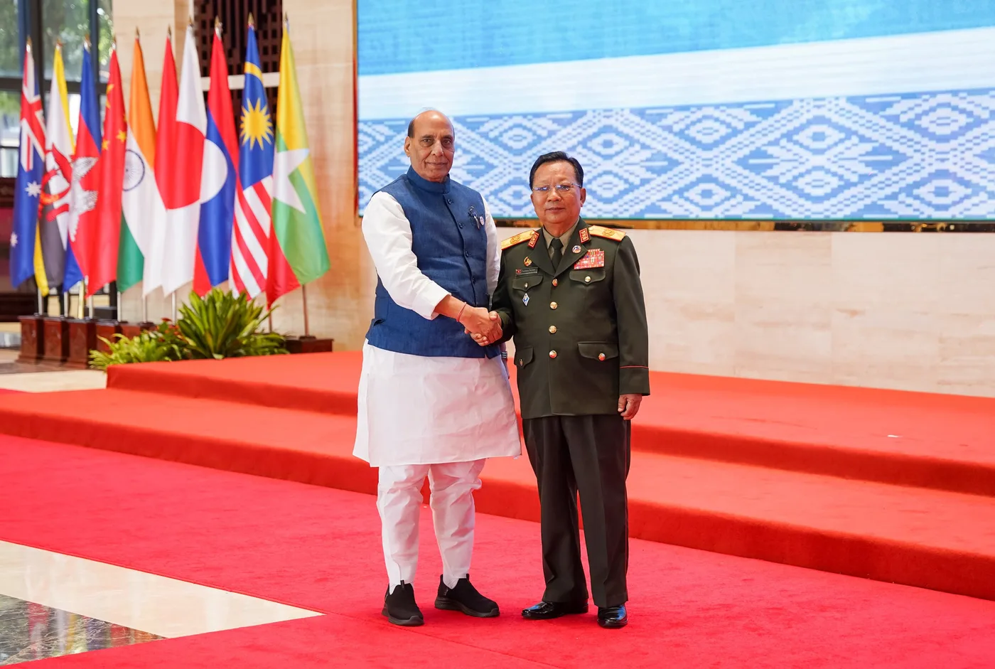 Raksha Mantri Rajnath Singh holding bilateral defence talks at the 11th ADMM-Plus in Vientiane, Lao PDR