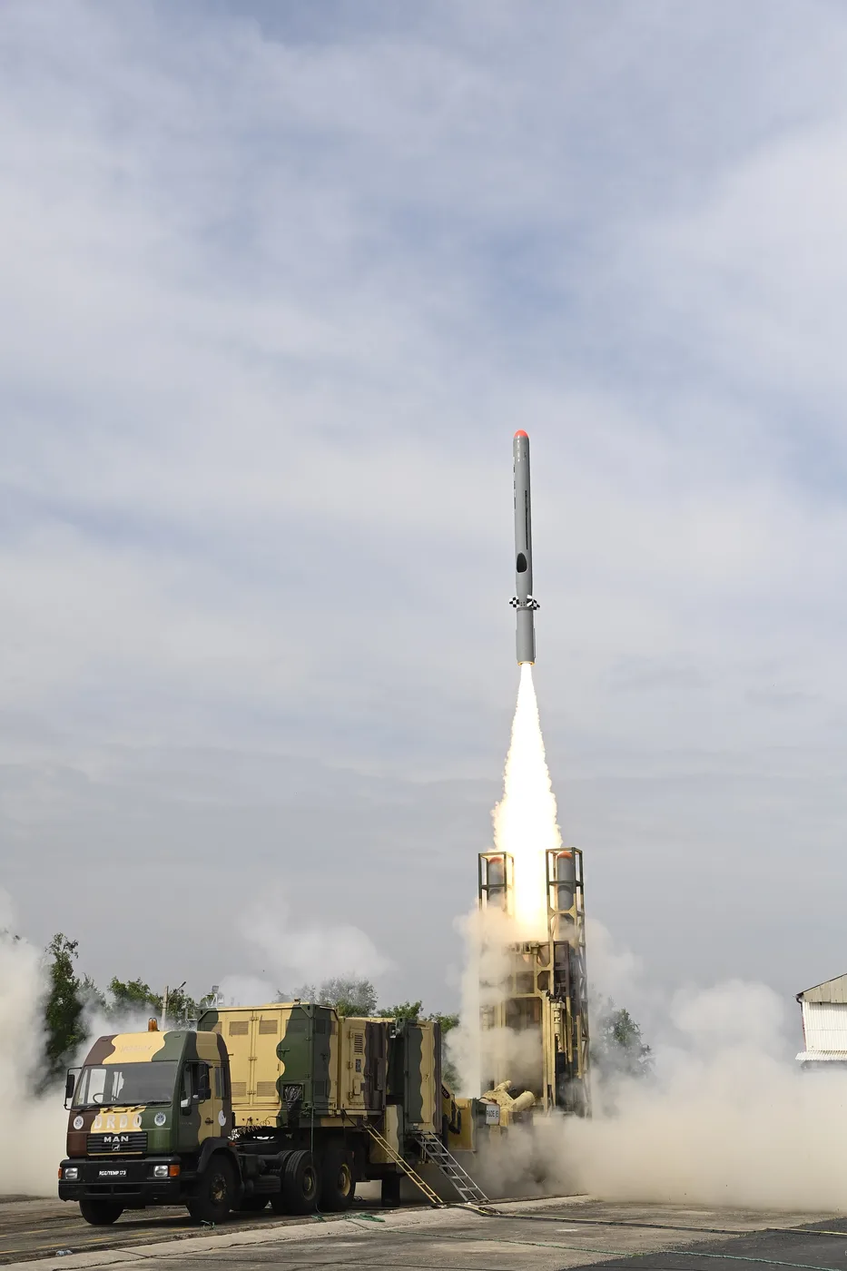 Maiden launch of the DRDO Long-Range Land Attack Cruise Missile from a mobile articulated launcher at ITR Chandipur